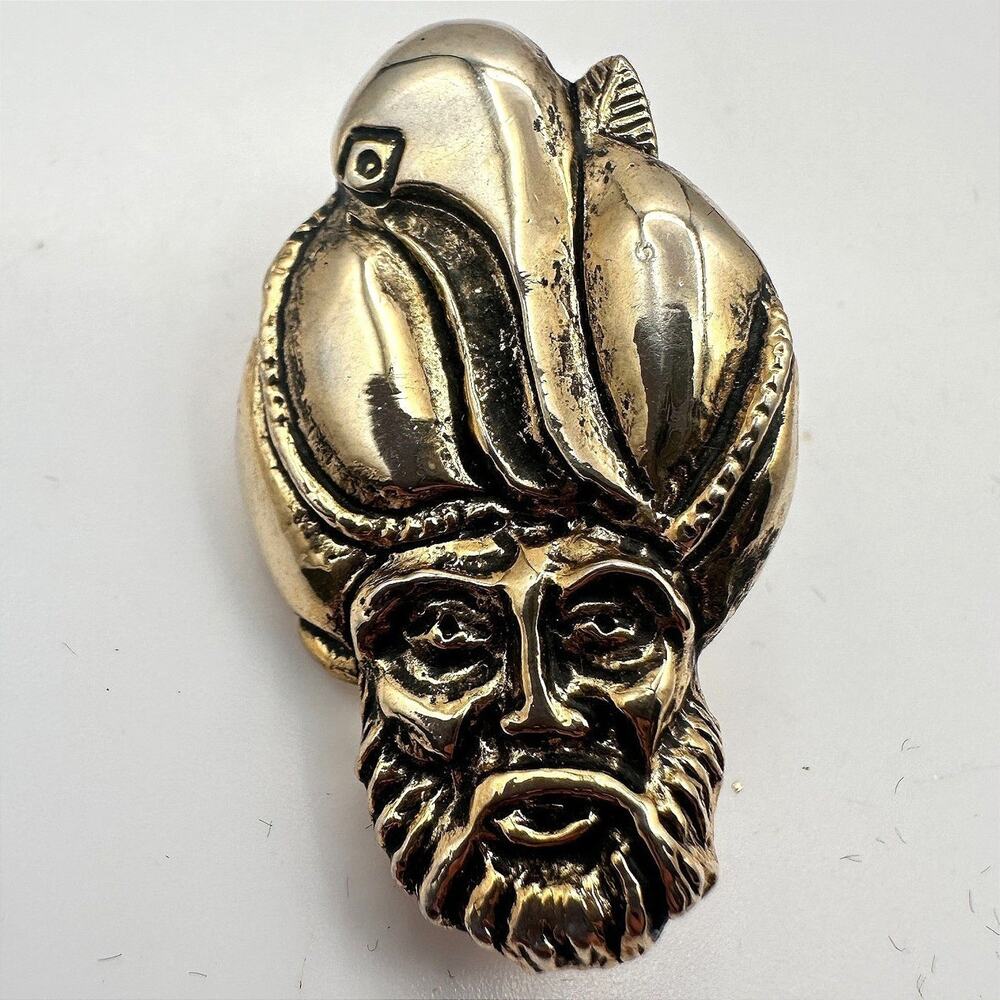 Vintage 80s Gold Tone Man with Turban Face Pin Brooch Middle Eastern Jewelry